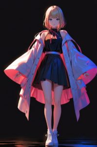 女性　金髪　スカート